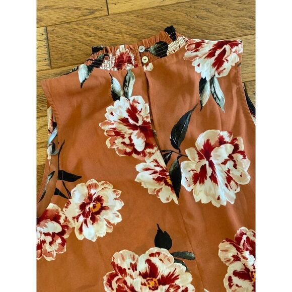 Daniel Rainn Women's Orange Floral Sleeveless Keyhole Back High Neck Blouse Sz L - Picture 6 of 8